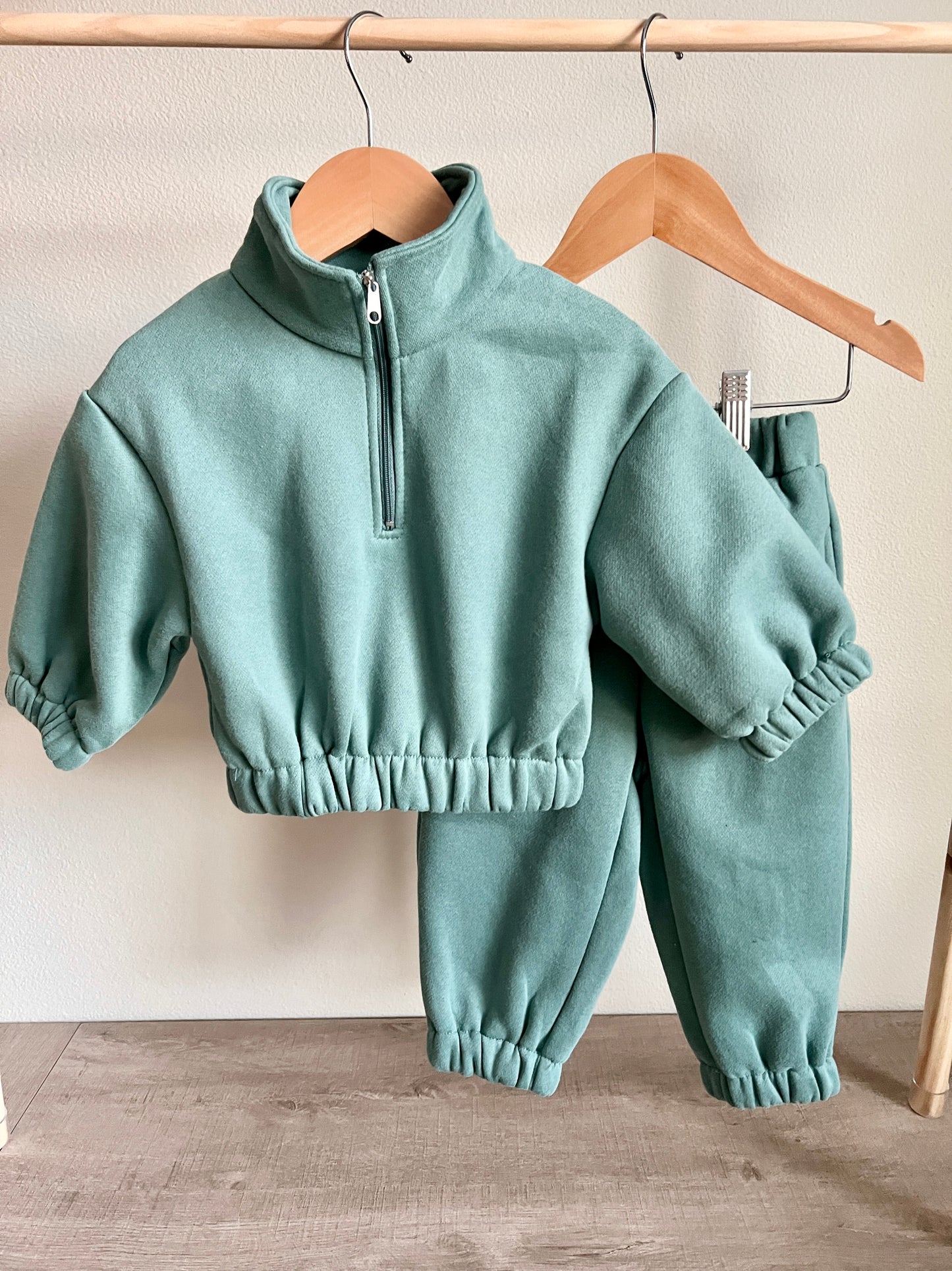 Essential Quarter Zip 2 Piece Fleece Set - Mountain Green