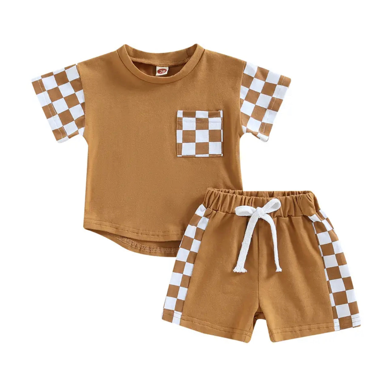 Tan Checker Tee and Shorts Set