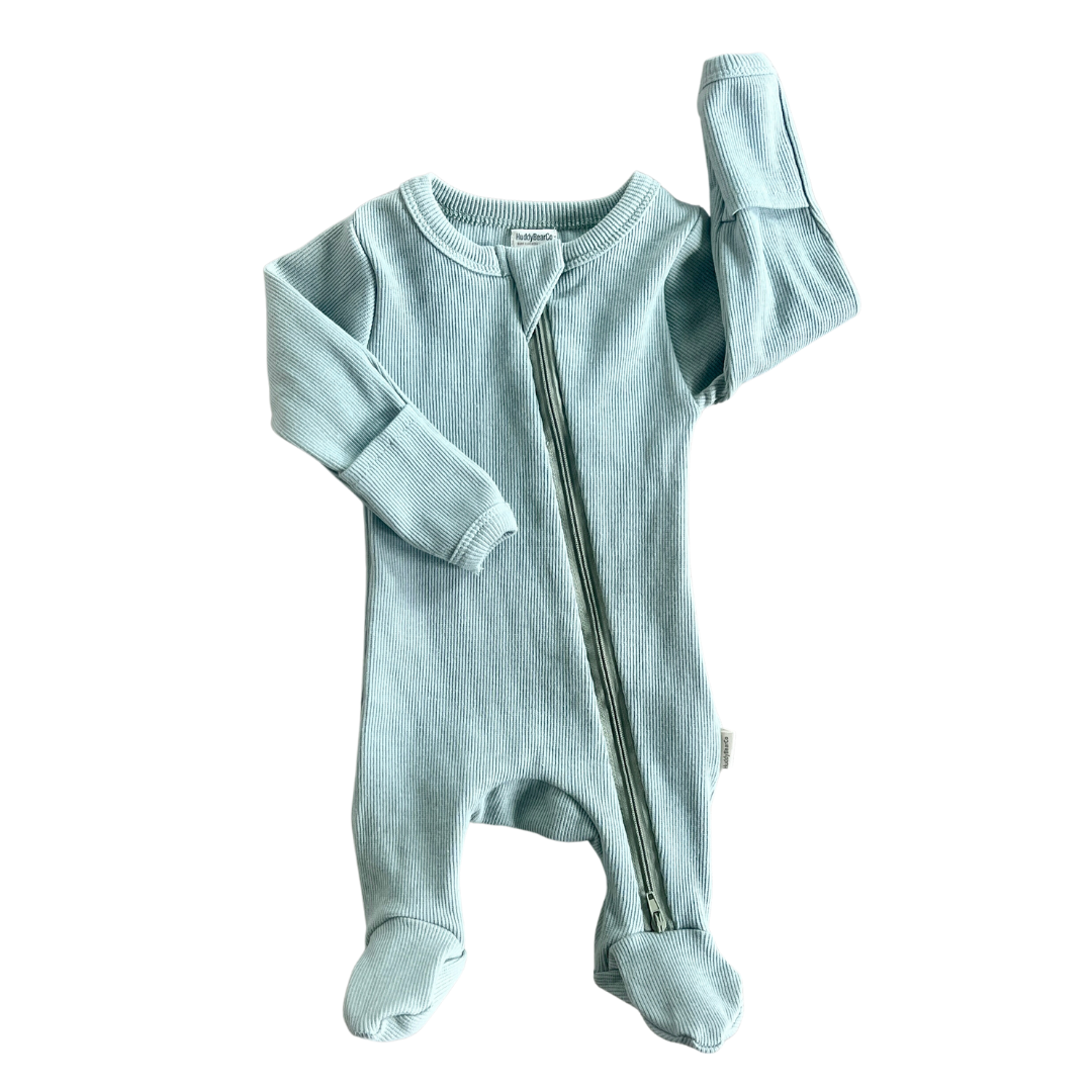 Organic Cotton Ribbed Zip Footies - Sage