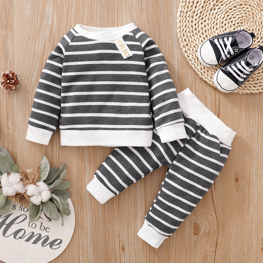 Striped Sweater and Pant Set - Grey: 6-9 Months