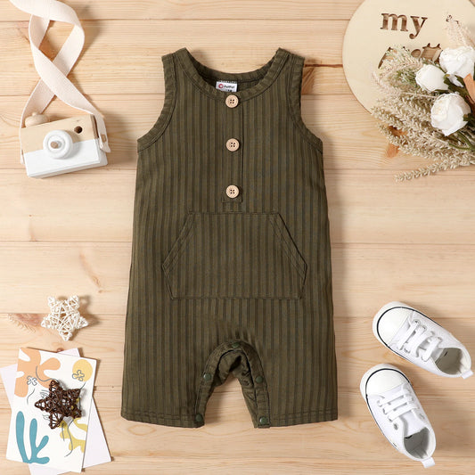 Henley Ribbed Romper - Olive