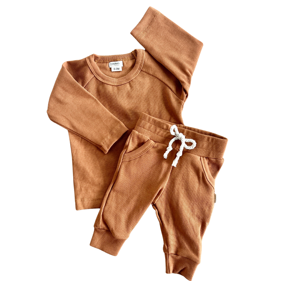 Organic Ribbed Crew Set - Rust