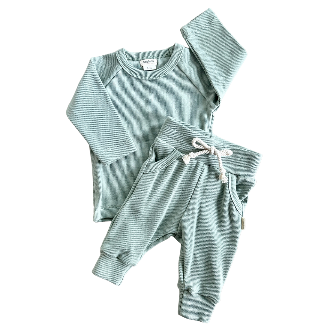 Organic Ribbed Crew Set - Sage