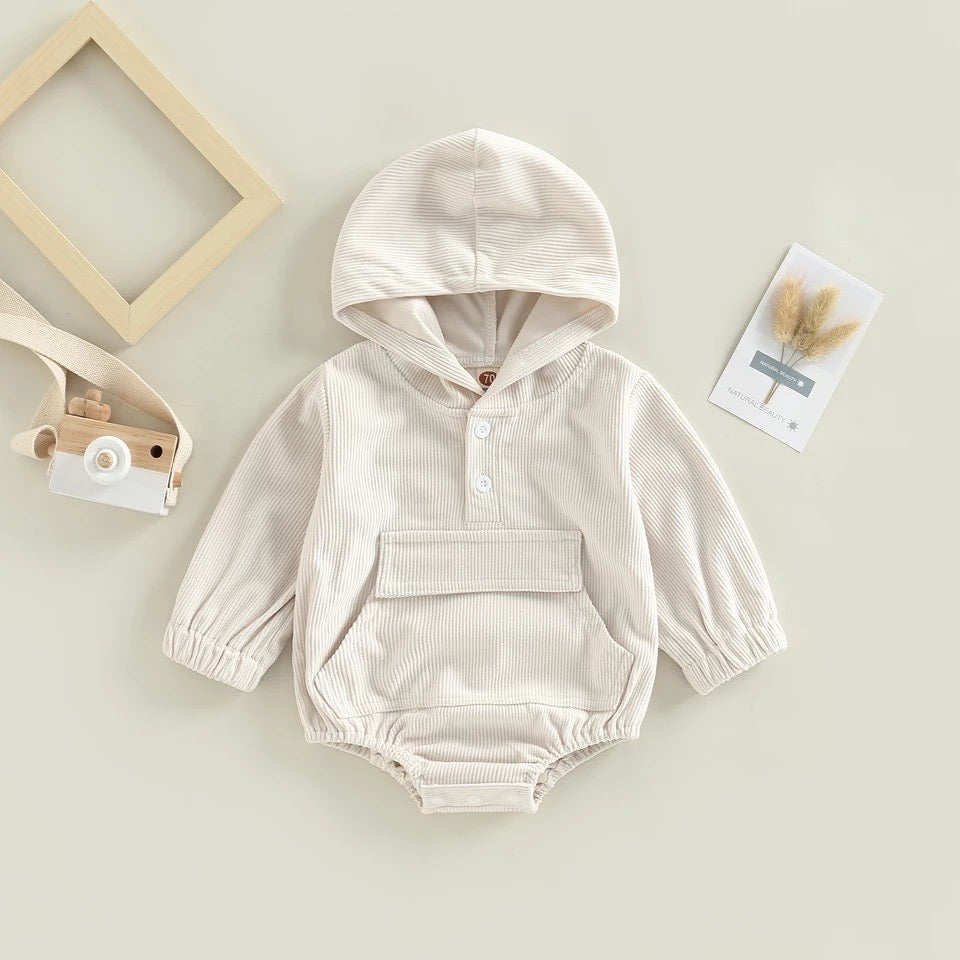 Cream Corduroy Hooded Romper