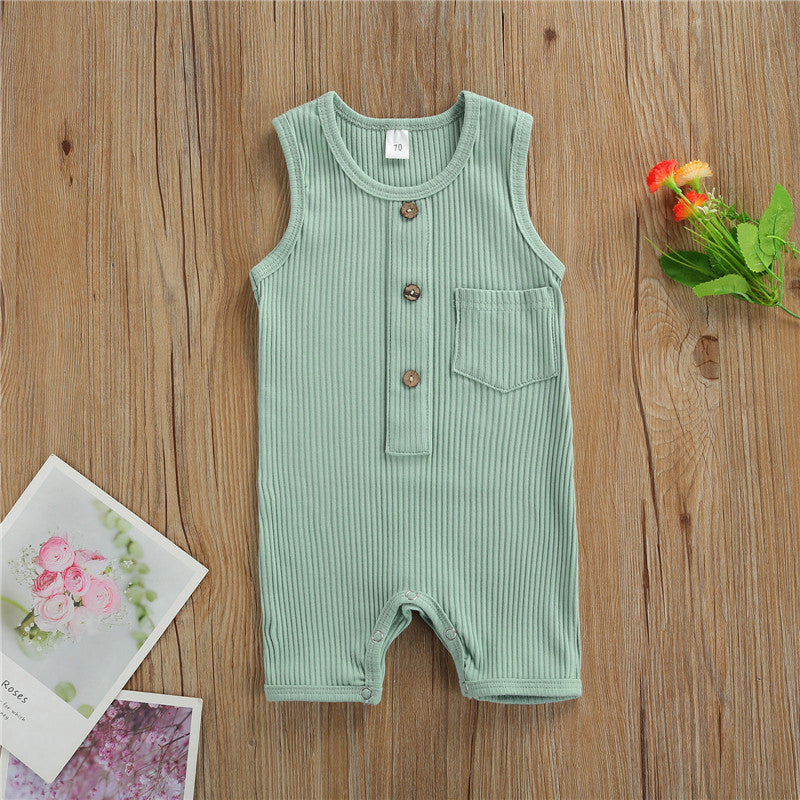 Henley Ribbed Tank Romper - Sage: 24 Months