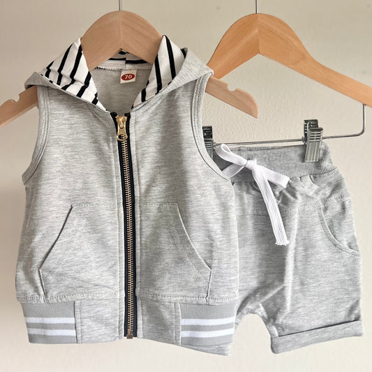 Gray Hooded Tank & Shorts Set