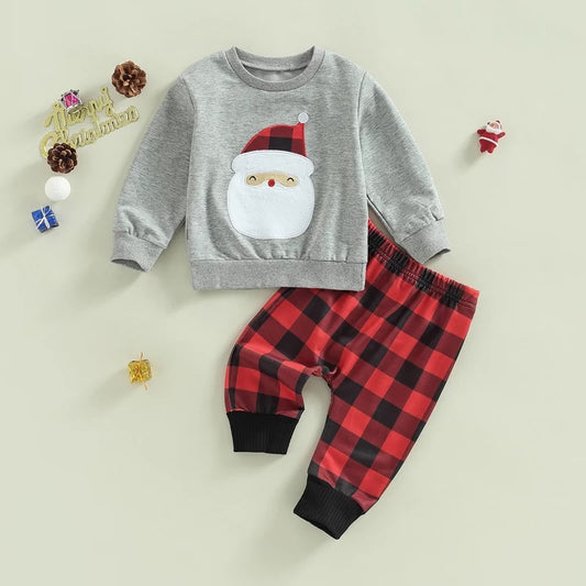 Santa Crewneck & Joggers - Red Plaid