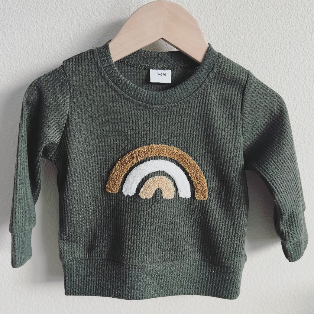 Rainbow Waffle Crewneck - Olive